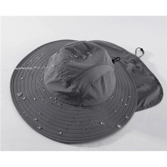 Mens UPF 50+ Sun Protection Cap Wide Brim Fishing Hat with Neck Flap Sun Hat - Picture 4 of 7